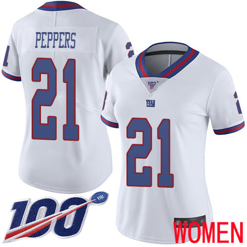 Women New York Giants 21 Jabrill Peppers Limited White Rush Vapor Untouchable 100th Season Football NFL Jersey
